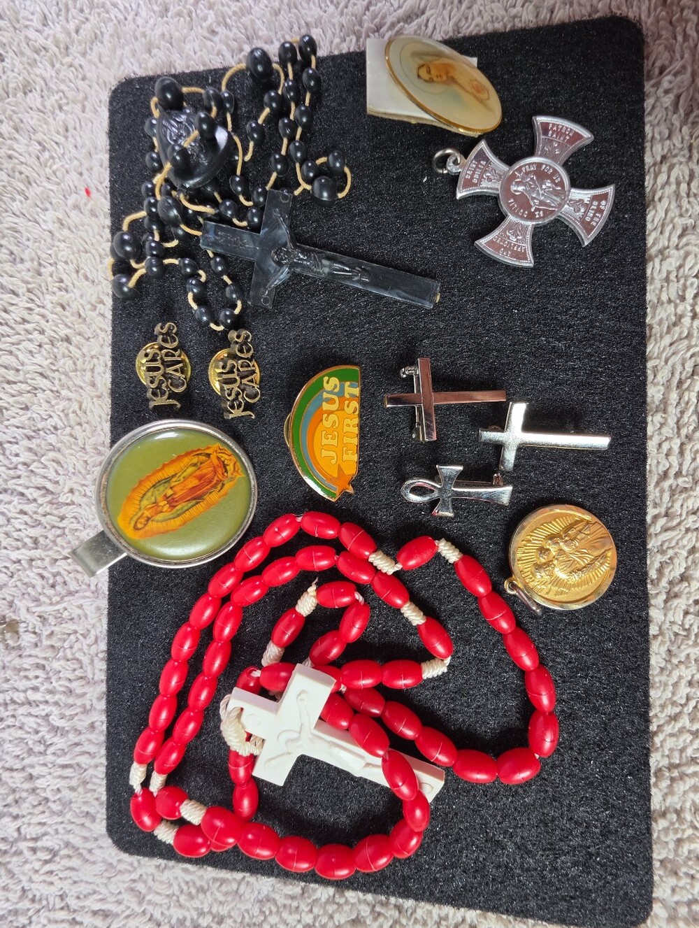Red Bead Catholic Rosary Necklace with White Crucifix
